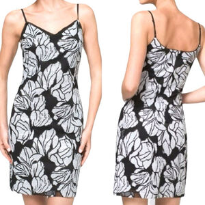 White House Black Market Slip Sequin Cocktail Dress, 14, Black & White Floral